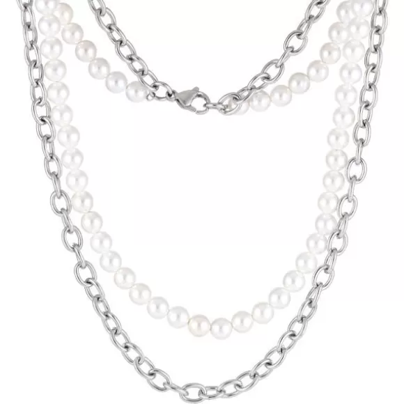Steel Plus Pearl Teräskaulakoru NSS862 SS CHAIN WHITE* Helmikorut | Miesten Helmikorut