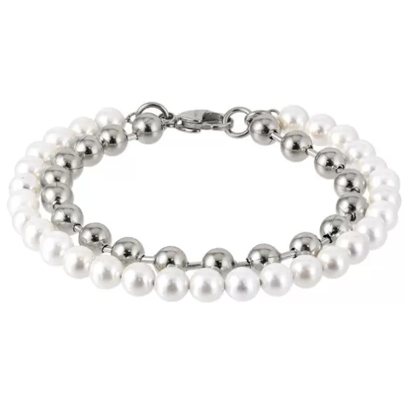 Steel Plus Pearl Teräsrannekoru BSS906 SS+WHITE* Helmikorut | Miesten Helmikorut